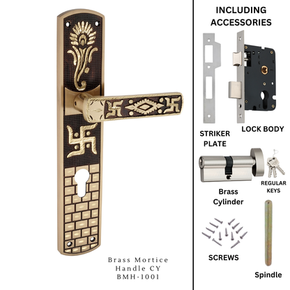 RR Group | Brass Mortice Handle (CY) | BMH-1001 | Finish Antique / Diamond Cutting