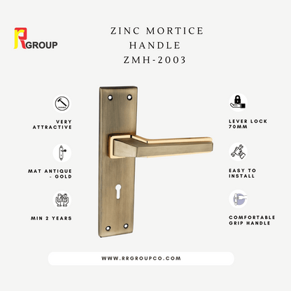 Zinc Mortice Handle | ZMH-2003 | Finish Mett Gold, Antique-CP | Unit 1 Pair